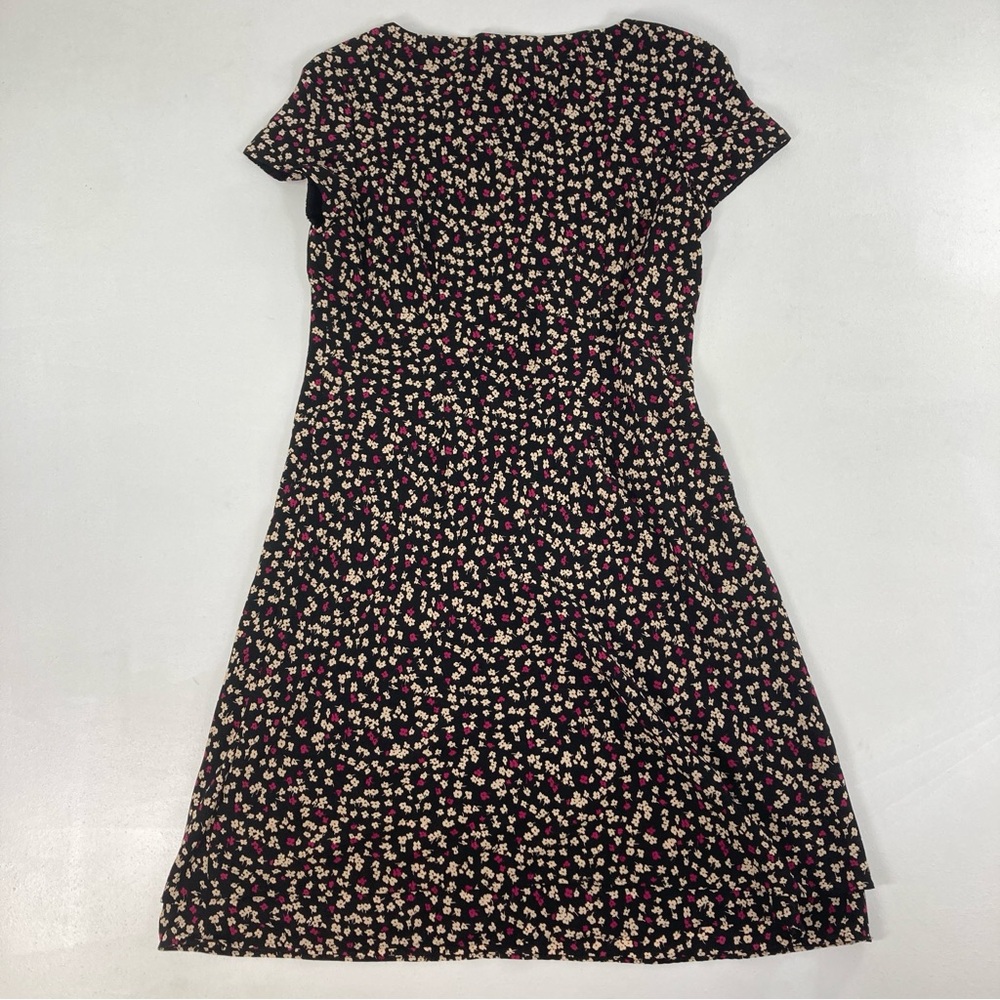 Jones New York Midi Dress Size 12 Women Black Floral Short Sleeve V Neck Pull On - Picture 2 of 16